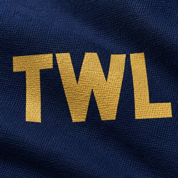 Flat 2D printed TWL logo on fabric